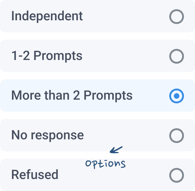 For goals that require you to measure prompting levels for a student or a multiple choice questions.