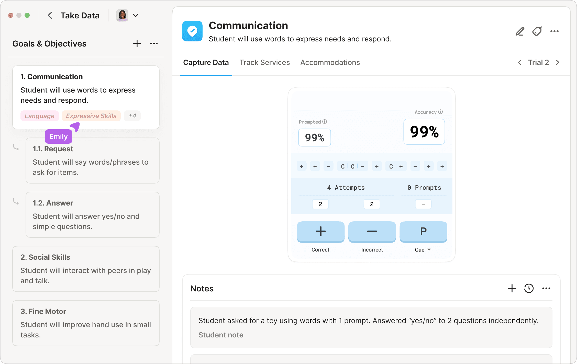 AbleSpace measurement type selection for an IEP goal