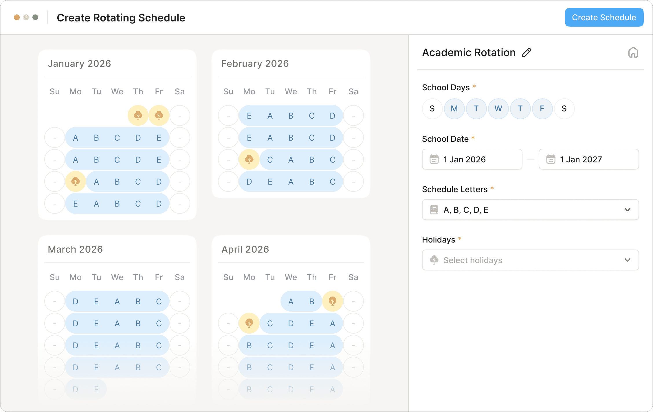 AbleSpace rotating schedule calendar