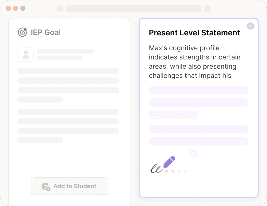 AbleSpace AI suggesting an IEP goal aligned to state standards