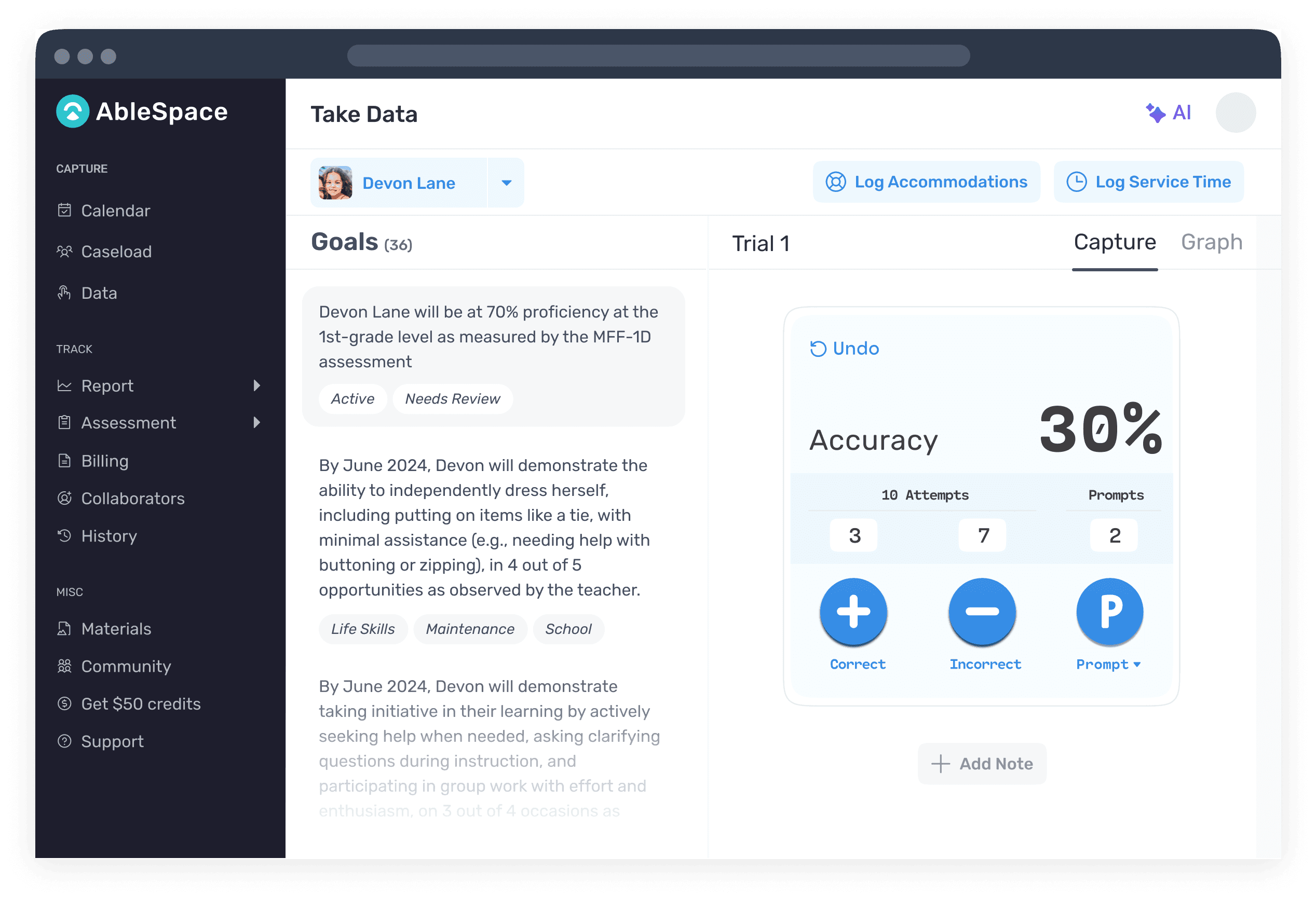 Collecting Accuracy Data for an IEP Goal on AbleSpace