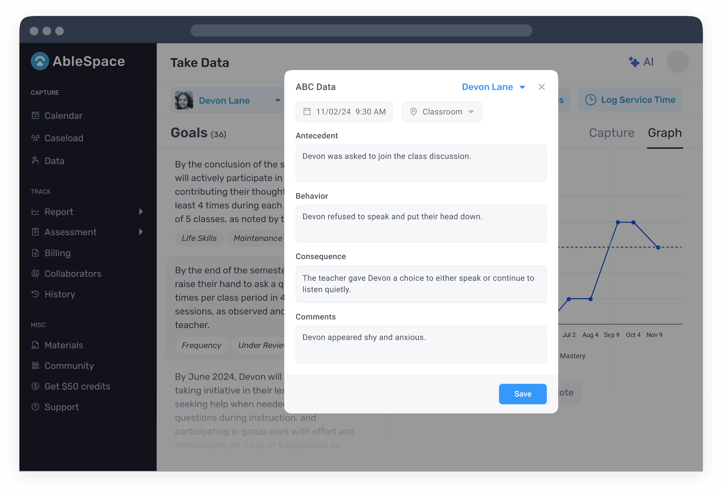 Collecting Event Data for an IEP Goal on AbleSpace